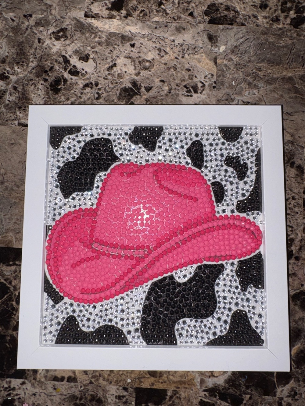 Framed Pink Cowboy Hat Mixed Media Wall Art